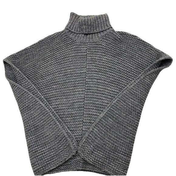 UGG Gray Chunky Knit Wool Blend Rollneck Turtleneck Pullover Poncho  Womens OS - Picture 2 of 11